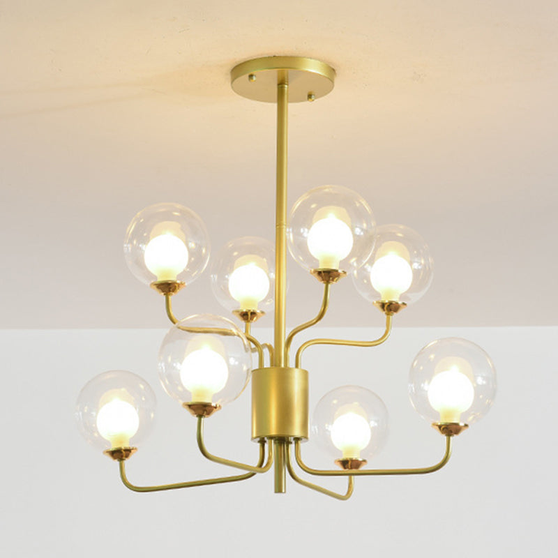 Spherical Bedroom Semi Flush Lighting Clear Glass 8 Lights Minimalist Close to Ceiling Lamp in Black/Gold Clearhalo 'Ceiling Lights' 'Chandeliers' 'Close To Ceiling Lights' 'Close to ceiling' 'Glass shade' 'Glass' 'Semi-flushmount' Lighting' 311183