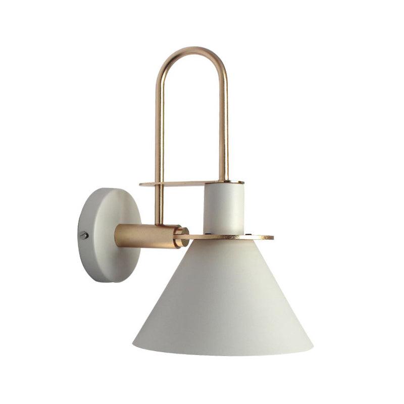 1 Light Bedside Wall Mounted Light Simple Black/White/Green Sconce Lamp with Conical Metal Shade White Clearhalo 'Cast Iron' 'Glass' 'Industrial' 'Modern wall lights' 'Modern' 'Tiffany' 'Traditional wall lights' 'Wall Lamps & Sconces' 'Wall Lights' Lighting' 311251