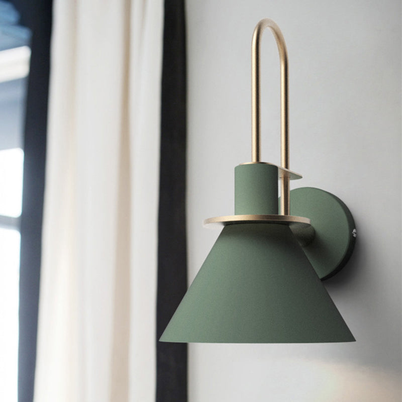 1 Light Bedside Wall Mounted Light Simple Black/White/Green Sconce Lamp with Conical Metal Shade Green Clearhalo 'Cast Iron' 'Glass' 'Industrial' 'Modern wall lights' 'Modern' 'Tiffany' 'Traditional wall lights' 'Wall Lamps & Sconces' 'Wall Lights' Lighting' 311252