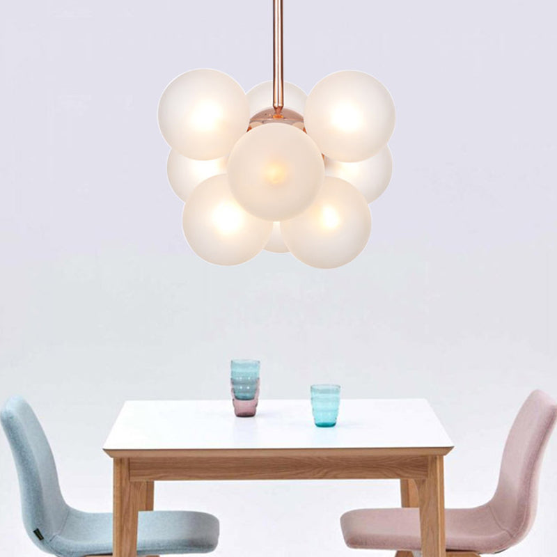 Globe Semi Flush Lighting Minimalist White/Green/Blue Glass 9 Lights Copper Ceiling Mounted Fixture Clearhalo 'Ceiling Lights' 'Chandeliers' 'Close To Ceiling Lights' 'Close to ceiling' 'Glass shade' 'Glass' 'Semi-flushmount' Lighting' 311291