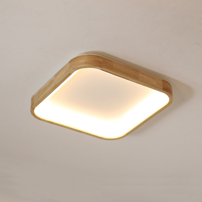 Minimalist LED Flush Ceiling Light 14.5"/18.5" W Wood Shade Beige Square Flush Lighting in Warm/White Light Clearhalo 'Ceiling Lights' 'Close To Ceiling Lights' 'Close to ceiling' 'Flush mount' Lighting' 311869