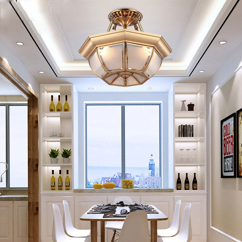 Bowl Dining Room Ceiling Lighting Traditional Opaque Glass 3/4 Bulbs Brass Semi Flush Mount Ceiling Light, 14"/16"/18" Dia Clearhalo 'Ceiling Lights' 'Chandeliers' 'Close To Ceiling Lights' 'Close to ceiling' 'Glass shade' 'Glass' 'Semi-flushmount' Lighting' 313096
