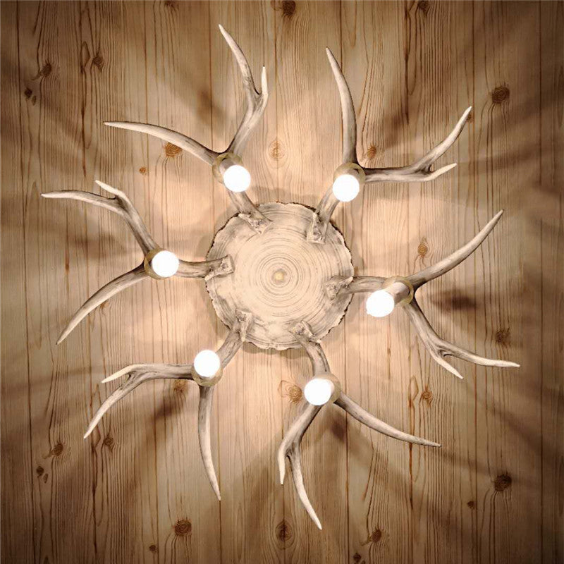 6/8 Heads Resin Flush Mount Lighting Traditionary Brown Antler Dining Room Ceiling Light Fixture Clearhalo 'Ceiling Lights' 'Close To Ceiling Lights' 'Close to ceiling' 'Flush mount' Lighting' 313103