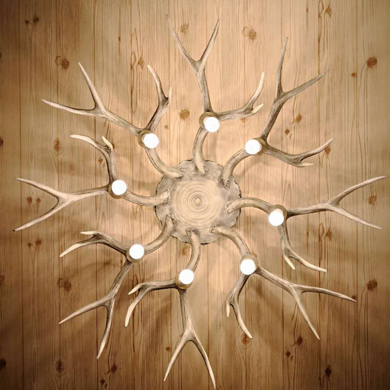 6/8 Heads Resin Flush Mount Lighting Traditionary Brown Antler Dining Room Ceiling Light Fixture 8 Brown Clearhalo 'Ceiling Lights' 'Close To Ceiling Lights' 'Close to ceiling' 'Flush mount' Lighting' 313107