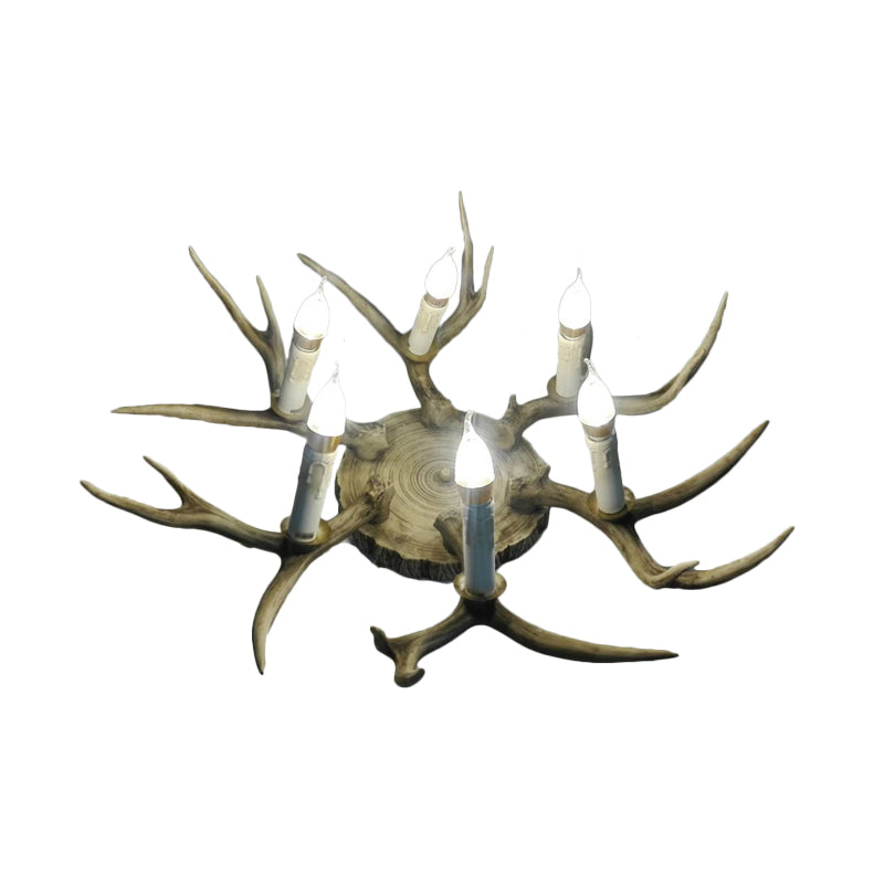 6/8 Heads Resin Flush Mount Lighting Traditionary Brown Antler Dining Room Ceiling Light Fixture Clearhalo 'Ceiling Lights' 'Close To Ceiling Lights' 'Close to ceiling' 'Flush mount' Lighting' 313108