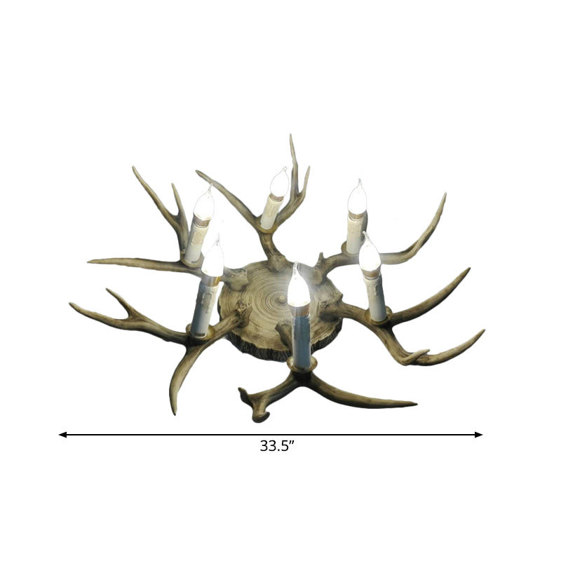 6/8 Heads Resin Flush Mount Lighting Traditionary Brown Antler Dining Room Ceiling Light Fixture Clearhalo 'Ceiling Lights' 'Close To Ceiling Lights' 'Close to ceiling' 'Flush mount' Lighting' 313109