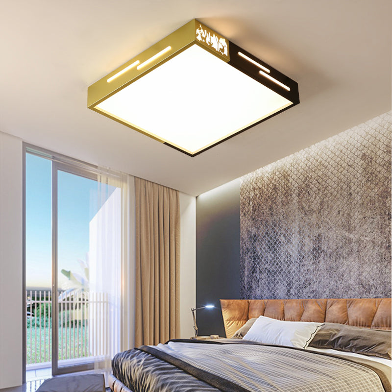Metal Square Flush Lighting Modernist LED Close to Ceiling Lamp in Black and Gold for Bedroom, White/Warm Light Black-Gold Clearhalo 'Ceiling Lights' 'Close To Ceiling Lights' 'Close to ceiling' 'Flush mount' Lighting' 313279