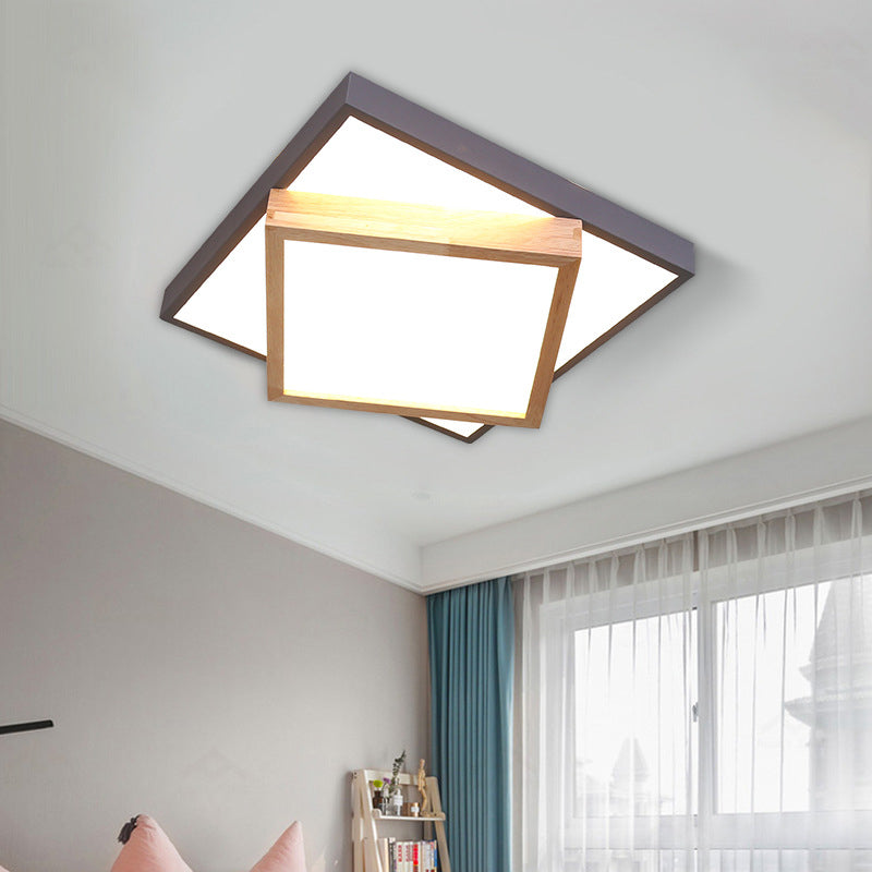 White/Grey 2-Tier Square Flush Lamp Modernism Wood LED Ceiling Flush Mount Light for Living Room in White/Warm Light Grey Warm Clearhalo 'Ceiling Lights' 'Close To Ceiling Lights' 'Close to ceiling' 'Flush mount' Lighting' 313302