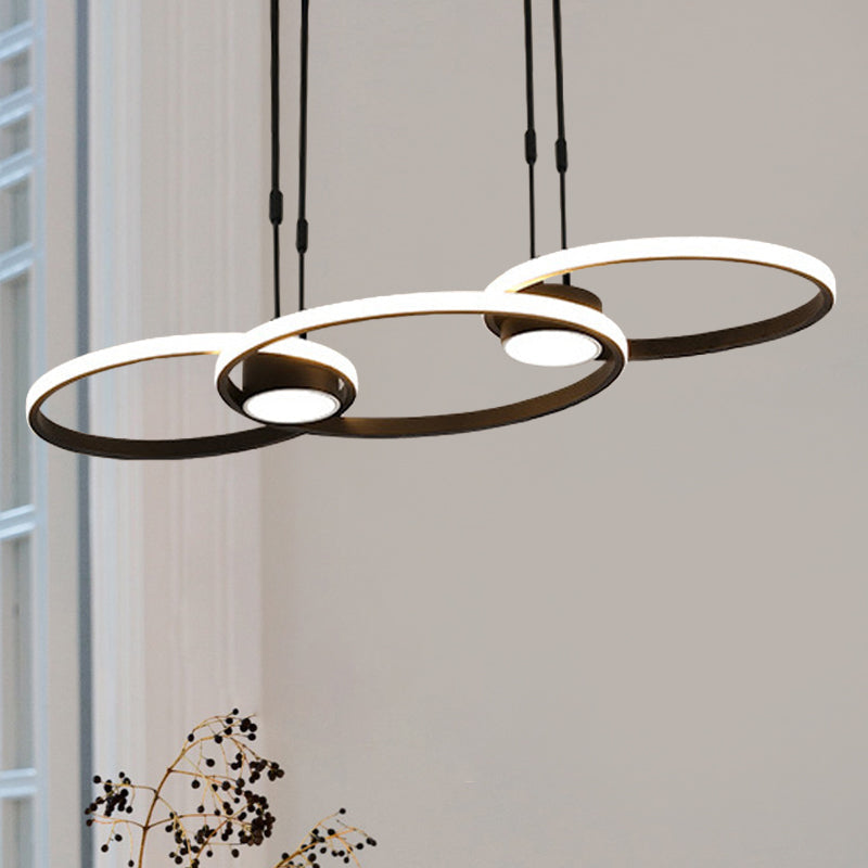 Black/Gold Finish 3/4-Ring Chandelier Pendant Modern Stylish LED Metallic Hanging Ceiling Lamp Black Three Rings Clearhalo 'Ceiling Lights' 'Chandeliers' 'Modern Chandeliers' 'Modern' Lighting' 313704
