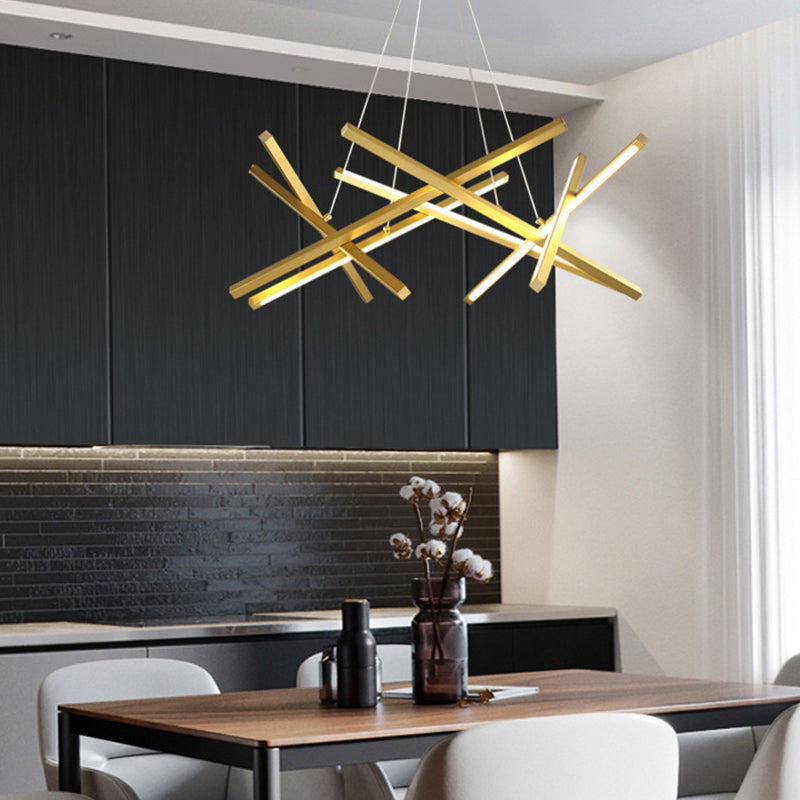 Acrylic Crossed Chandelier Pendant Modernity LED Black/Gold Hanging Ceiling Lamp, 25.5"/33.5" Wide Clearhalo 'Ceiling Lights' 'Chandeliers' 'Modern Chandeliers' 'Modern' Lighting' 313719
