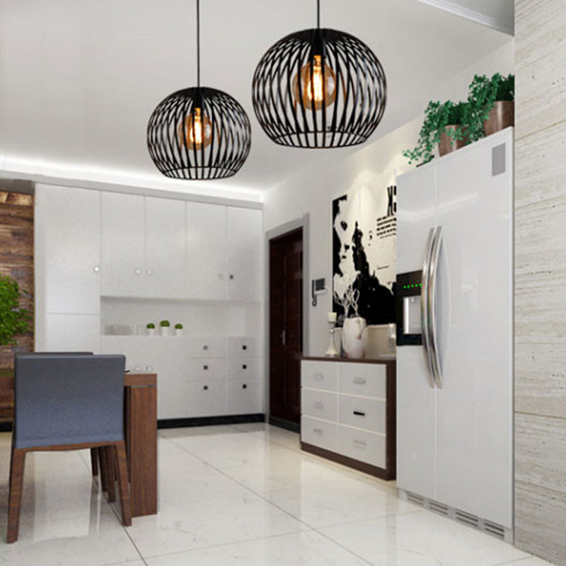 Spherical Hanging Lighting Contemporary Metal 7"/12"/14" Wide 1 Head Black/White Ceiling Suspension Lamp Clearhalo 'Ceiling Lights' 'Modern Pendants' 'Modern' 'Pendant Lights' 'Pendants' Lighting' 313733