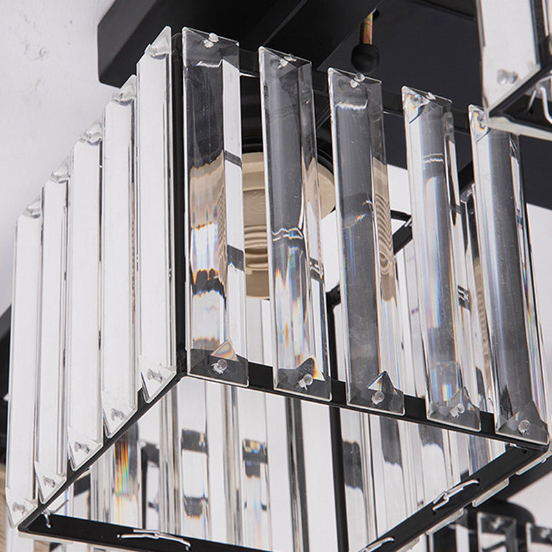 Modern Square Semi Flush Mount Tri-Sided Crystal Rod 4/6/9 Lights Living Room Ceiling Fixture in Gold/Black Clearhalo 'Ceiling Lights' 'Close To Ceiling Lights' 'Close to ceiling' 'Flush mount' Lighting' 314134