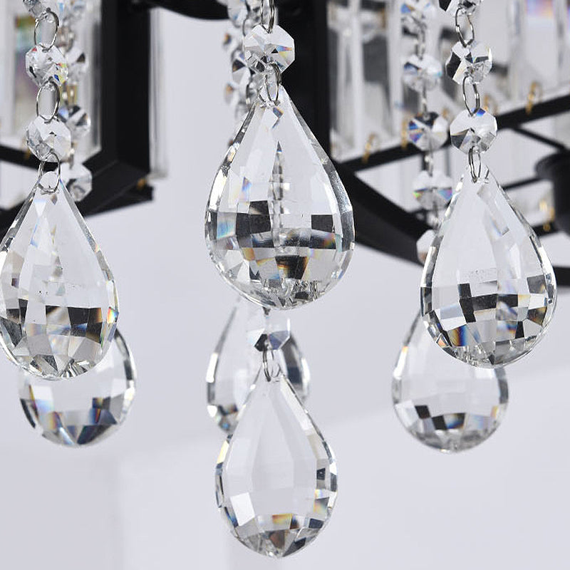 Black Rectangle Semi Flush Mount Lamp Contemporary 4/8 Lights Three Sided Crystal Rod Ceiling Light Clearhalo 'Ceiling Lights' 'Close To Ceiling Lights' 'Close to ceiling' 'Semi-flushmount' Lighting' 314147