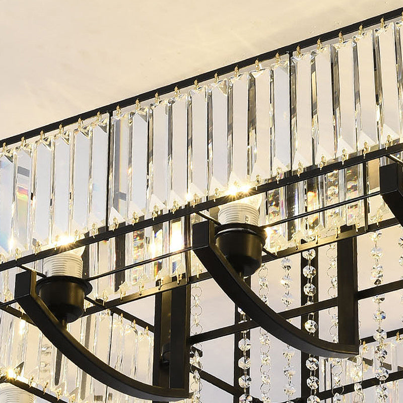 Black Rectangle Semi Flush Mount Lamp Contemporary 4/8 Lights Three Sided Crystal Rod Ceiling Light Clearhalo 'Ceiling Lights' 'Close To Ceiling Lights' 'Close to ceiling' 'Semi-flushmount' Lighting' 314154
