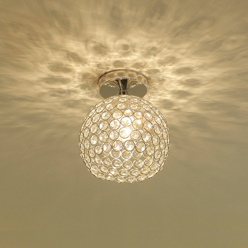 Chrome Globe Ceiling Mounted Light Fixture Simple 1 Head K9 Crystal Semi Flush Light Clearhalo 'Ceiling Lights' 'Close To Ceiling Lights' 'Close to ceiling' 'Semi-flushmount' Lighting' 314193