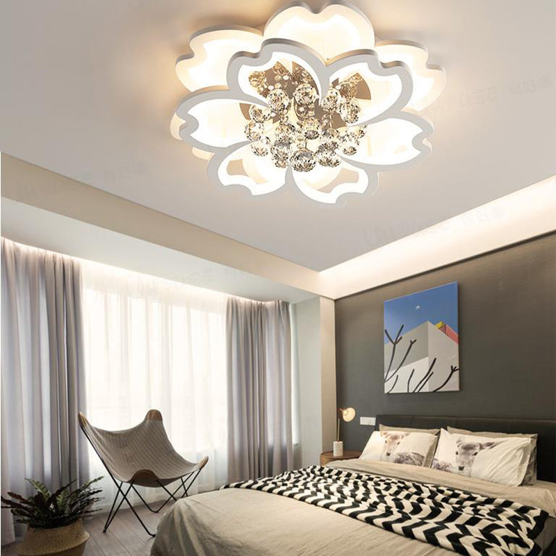 Crystal Ball Flower Ceiling Mounted Light Modern White LED Flush Light Fixture in Warm/White Light/Fourth Gear Clearhalo 'Ceiling Lights' 'Close To Ceiling Lights' 'Close to ceiling' 'Flush mount' Lighting' 314198