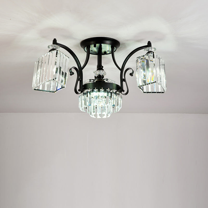 Geometric Ceiling Mounted Fixture Modernism Three Sided Crystal Rod 3 Heads Black Flush Light in White Light Clearhalo 'Ceiling Lights' 'Close To Ceiling Lights' 'Close to ceiling' 'Semi-flushmount' Lighting' 314201