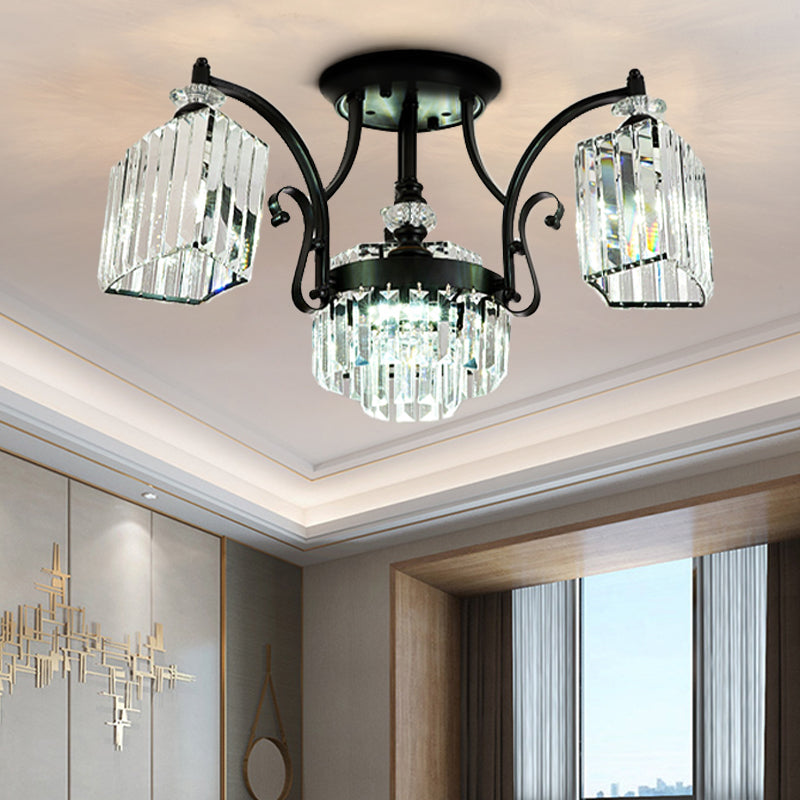 Geometric Ceiling Mounted Fixture Modernism Three Sided Crystal Rod 3 Heads Black Flush Light in White Light Clearhalo 'Ceiling Lights' 'Close To Ceiling Lights' 'Close to ceiling' 'Semi-flushmount' Lighting' 314202