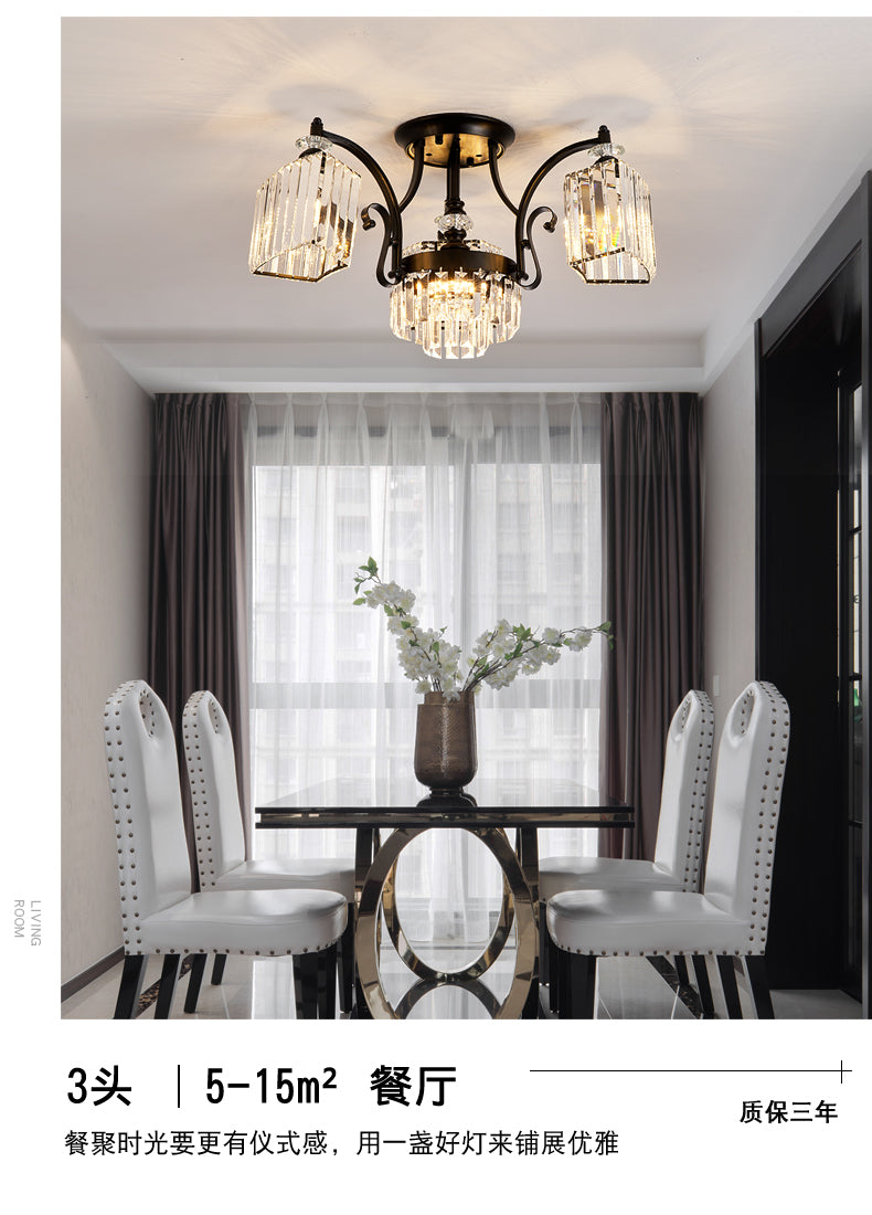 Geometric Ceiling Mounted Fixture Modernism Three Sided Crystal Rod 3 Heads Black Flush Light in White Light Black Clearhalo 'Ceiling Lights' 'Close To Ceiling Lights' 'Close to ceiling' 'Semi-flushmount' Lighting' 314207