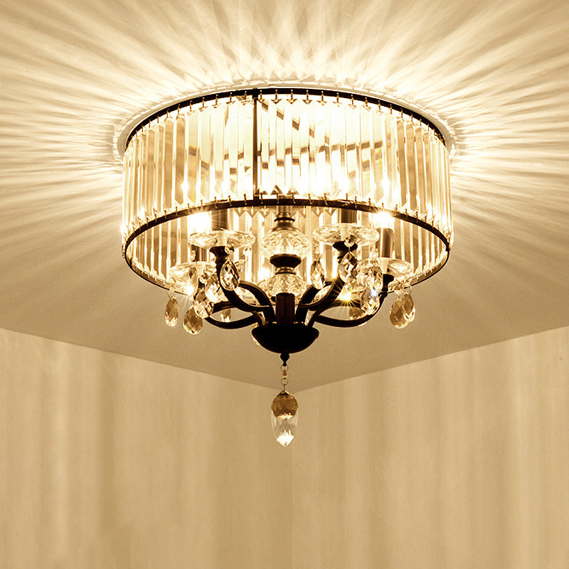 Round Crystal Block Semi Flush Light Fixture Contemporary 4 Heads Black Ceiling Lamp in White Light Clearhalo 'Ceiling Lights' 'Close To Ceiling Lights' 'Close to ceiling' 'Flush mount' Lighting' 314209