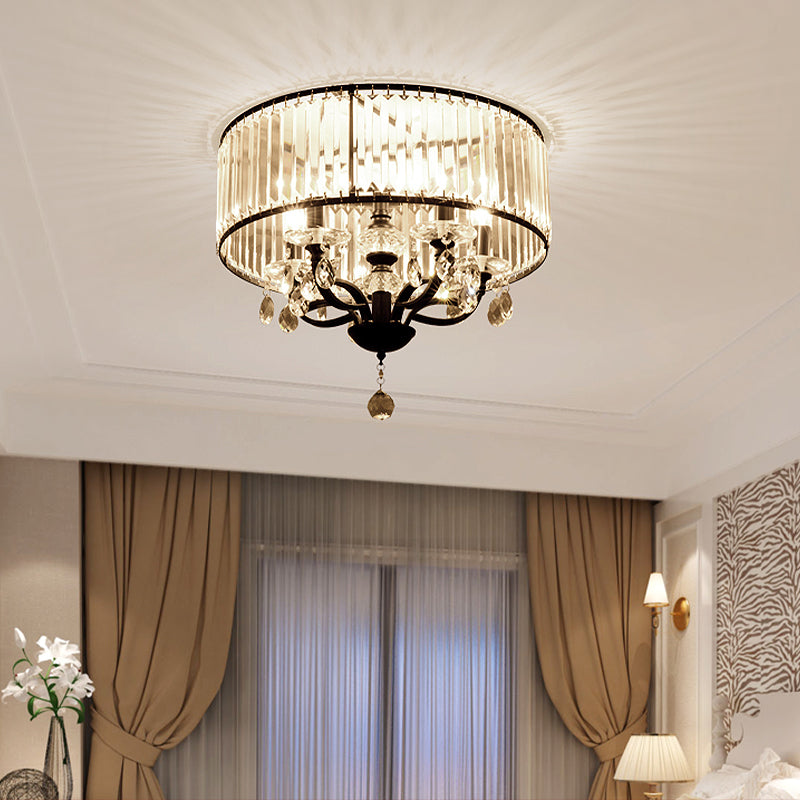 Round Crystal Block Semi Flush Light Fixture Contemporary 4 Heads Black Ceiling Lamp in White Light Clearhalo 'Ceiling Lights' 'Close To Ceiling Lights' 'Close to ceiling' 'Flush mount' Lighting' 314210