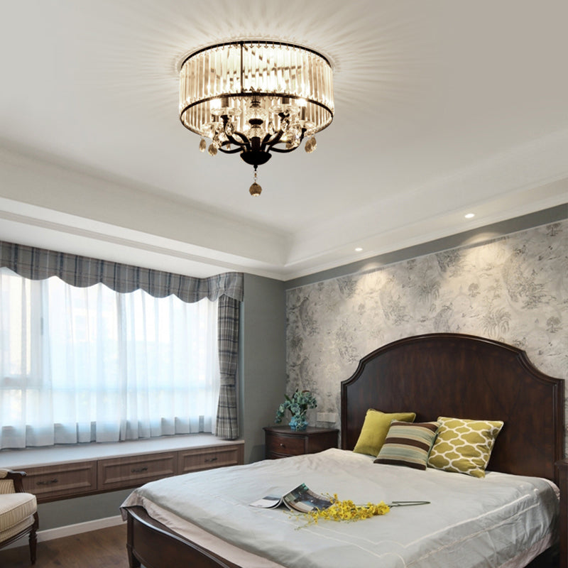 Round Crystal Block Semi Flush Light Fixture Contemporary 4 Heads Black Ceiling Lamp in White Light Clearhalo 'Ceiling Lights' 'Close To Ceiling Lights' 'Close to ceiling' 'Flush mount' Lighting' 314211