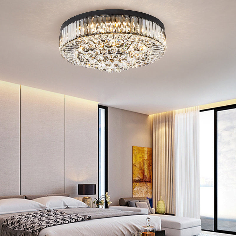 Crystal Block Drum Ceiling Lighting Modernism Black LED Flush Mount, 3 Color Light/Remote Control Stepless Dimming Clearhalo 'Ceiling Lights' 'Close To Ceiling Lights' 'Close to ceiling' 'Flush mount' Lighting' 314218