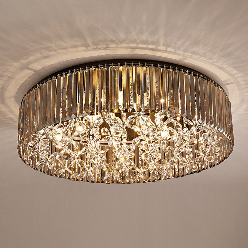 Black Round Flush Mount Light Contemporary 4 Heads Tri-Sided Crystal Rod Ceiling Light in White Light Clearhalo 'Ceiling Lights' 'Close To Ceiling Lights' 'Close to ceiling' 'Flush mount' Lighting' 314223