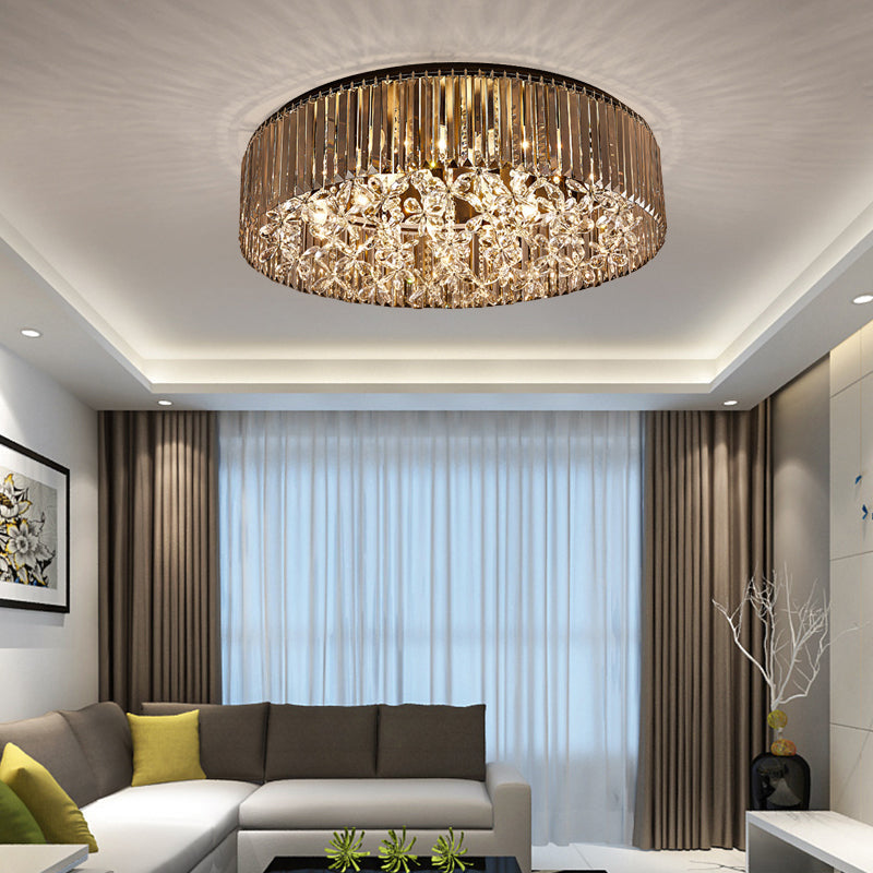 Black Round Flush Mount Light Contemporary 4 Heads Tri-Sided Crystal Rod Ceiling Light in White Light Clearhalo 'Ceiling Lights' 'Close To Ceiling Lights' 'Close to ceiling' 'Flush mount' Lighting' 314224