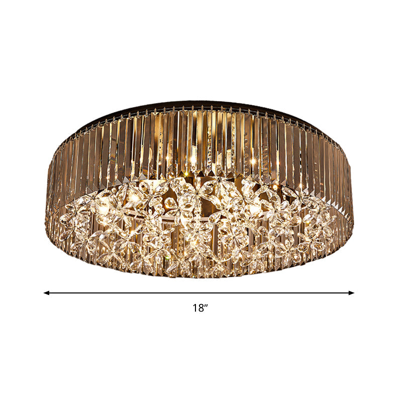 Black Round Flush Mount Light Contemporary 4 Heads Tri-Sided Crystal Rod Ceiling Light in White Light Clearhalo 'Ceiling Lights' 'Close To Ceiling Lights' 'Close to ceiling' 'Flush mount' Lighting' 314227