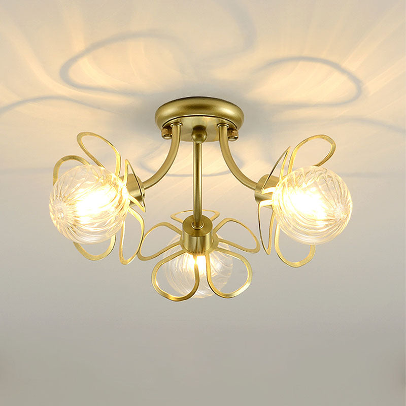 Flower Semi Flush Mount Lamp Minimalist Swirl Crystal 1/3 Lights Black/Gold Ceiling Fixture Clearhalo 'Ceiling Lights' 'Close To Ceiling Lights' 'Close to ceiling' 'Semi-flushmount' Lighting' 314241