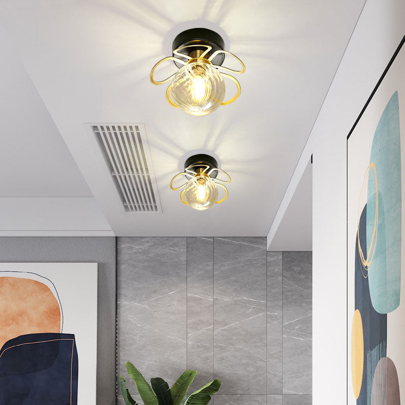 Flower Semi Flush Mount Lamp Minimalist Swirl Crystal 1/3 Lights Black/Gold Ceiling Fixture Clearhalo 'Ceiling Lights' 'Close To Ceiling Lights' 'Close to ceiling' 'Semi-flushmount' Lighting' 314254