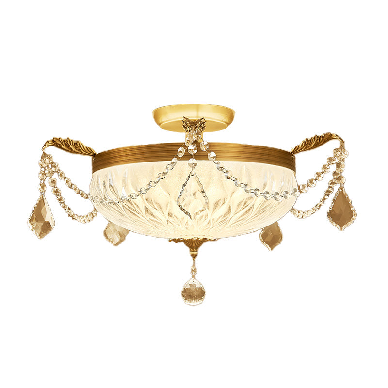 Brass Dome Ceiling Mounted Light Postmodern Crystal Semi Flush Light Fixture for Dining Room Clearhalo 'Ceiling Lights' 'Close To Ceiling Lights' 'Close to ceiling' 'Semi-flushmount' Lighting' 314273