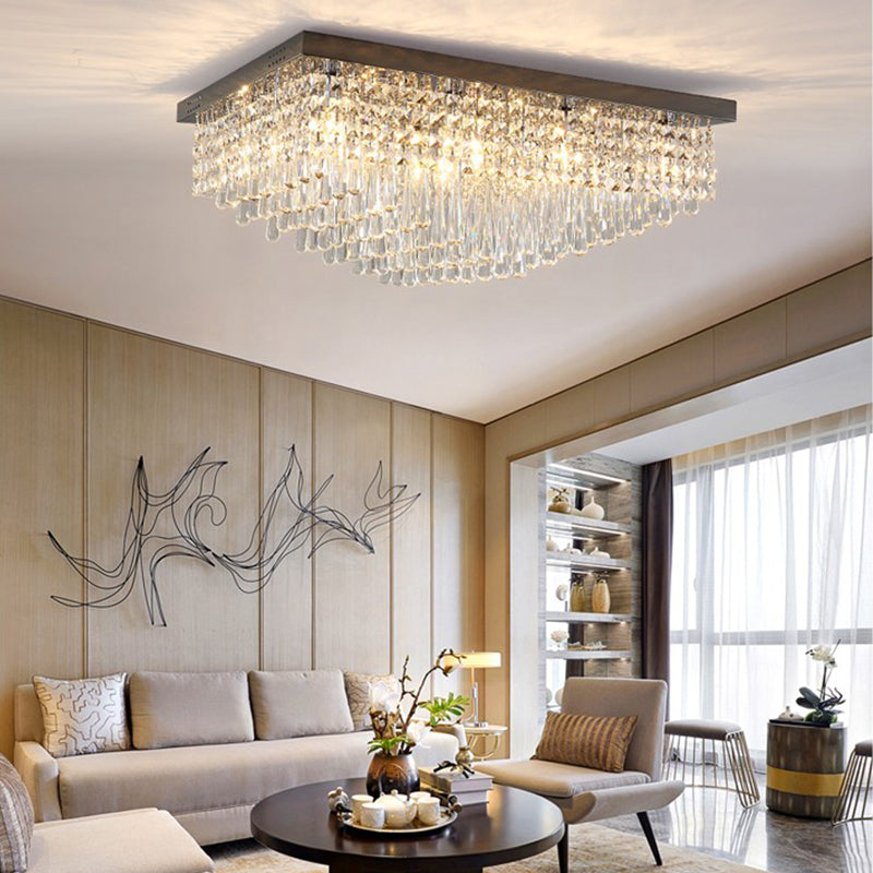 Nickel Rectangle Flush Mount Light Simple K9 Crystal LED Ceiling Fixture for Living Room Clearhalo 'Ceiling Lights' 'Close To Ceiling Lights' 'Close to ceiling' 'Flush mount' Lighting' 314308