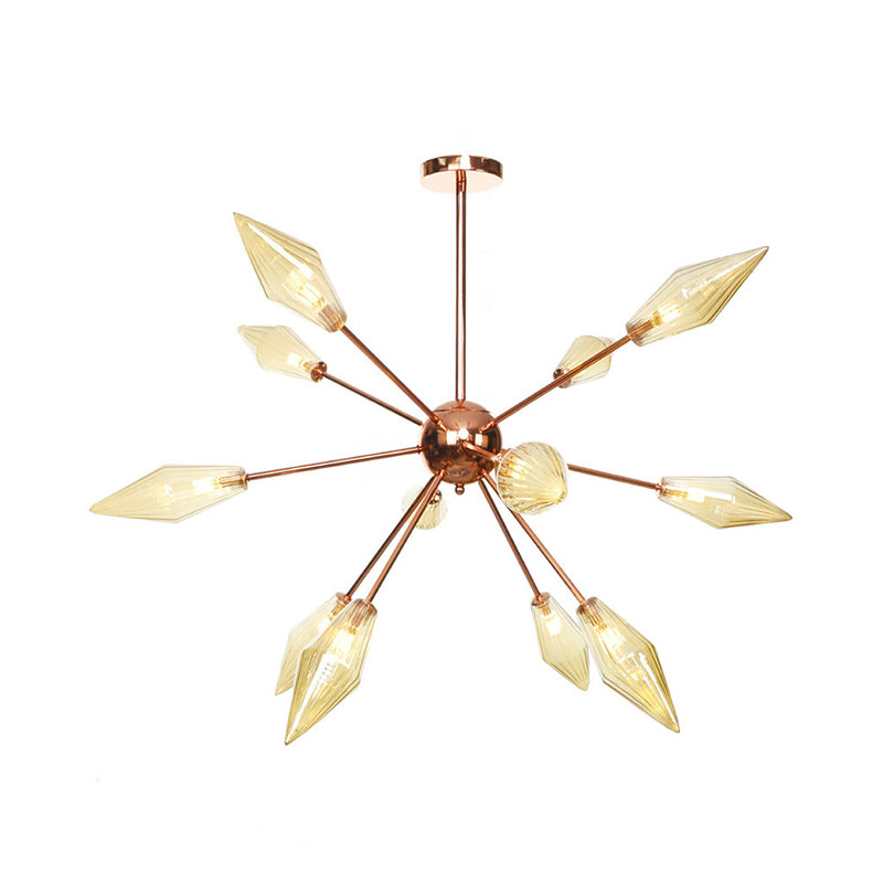 Industrial Diamond Amber/Clear Glass Chandelier Lamp 9/12/15 Lights Hanging Ceiling Fixture with Starburst Design Clearhalo 'Ceiling Lights' 'Chandeliers' 'Clear' 'Close To Ceiling Lights' 'Glass shade' 'Glass' 'Industrial Chandeliers' 'Industrial' 'Middle Century Chandeliers' 'Modern' 'Tiffany' 'Traditional Chandeliers' Lighting' 314340