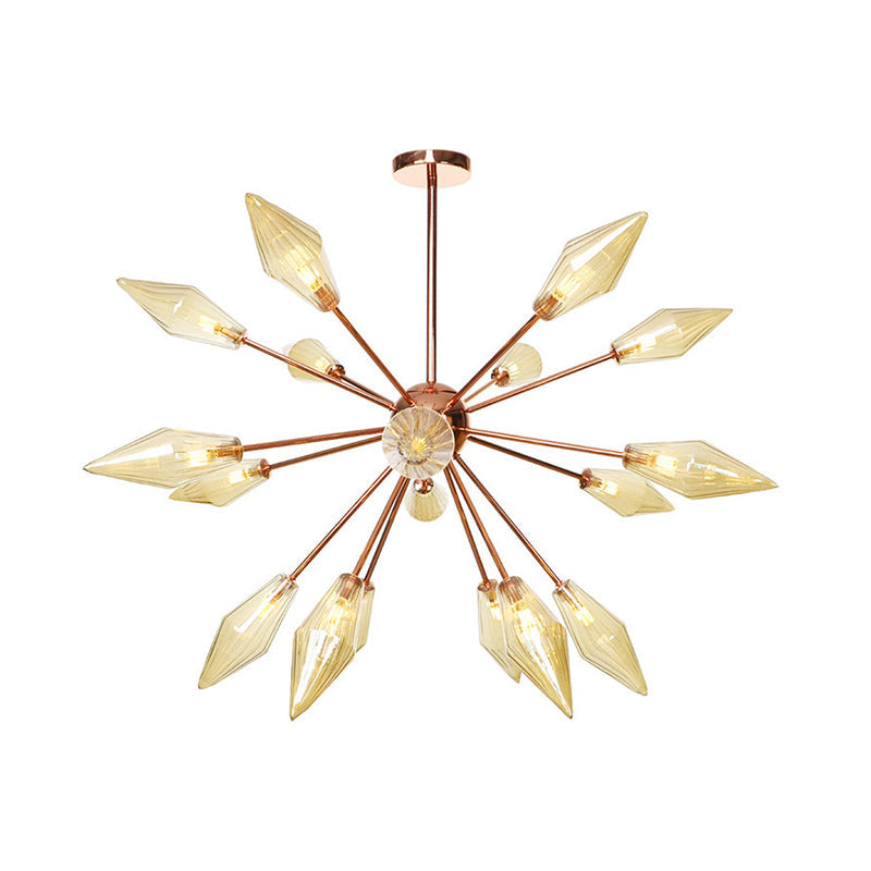 Industrial Diamond Amber/Clear Glass Chandelier Lamp 9/12/15 Lights Hanging Ceiling Fixture with Starburst Design 21 Amber Clearhalo 'Ceiling Lights' 'Chandeliers' 'Clear' 'Close To Ceiling Lights' 'Glass shade' 'Glass' 'Industrial Chandeliers' 'Industrial' 'Middle Century Chandeliers' 'Modern' 'Tiffany' 'Traditional Chandeliers' Lighting' 314343