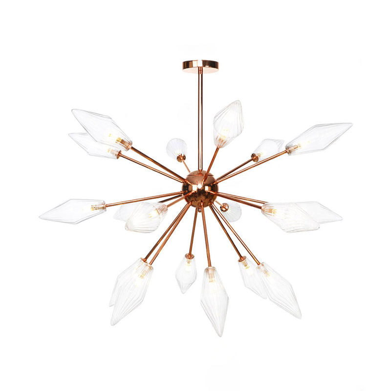 Industrial Diamond Amber/Clear Glass Chandelier Lamp 9/12/15 Lights Hanging Ceiling Fixture with Starburst Design 21 Clear Clearhalo 'Ceiling Lights' 'Chandeliers' 'Clear' 'Close To Ceiling Lights' 'Glass shade' 'Glass' 'Industrial Chandeliers' 'Industrial' 'Middle Century Chandeliers' 'Modern' 'Tiffany' 'Traditional Chandeliers' Lighting' 314348