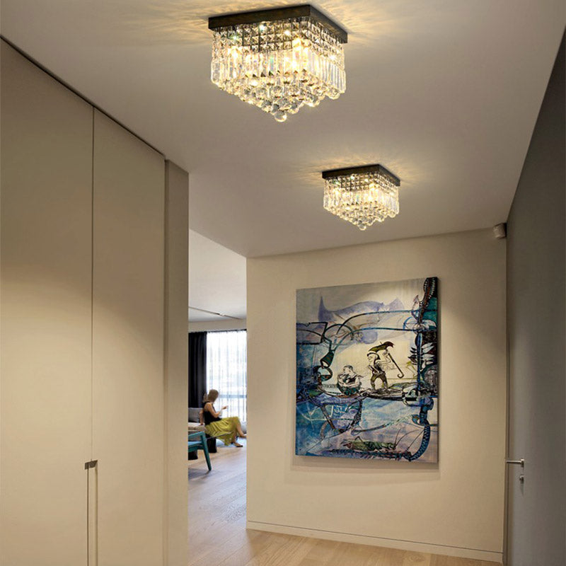 Rectangle Corridor Ceiling Mounted Light Faceted Crystal 2/4 Heads Contemporary Flush Light in Black/White Clearhalo 'Ceiling Lights' 'Close To Ceiling Lights' 'Close to ceiling' 'Flush mount' Lighting' 314352