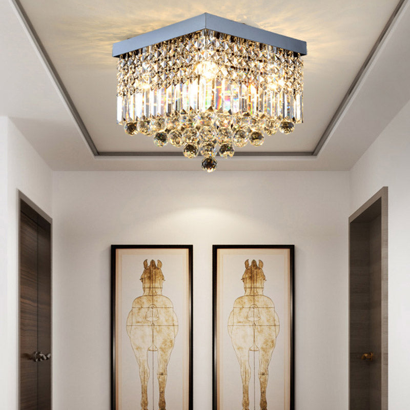 Rectangle Corridor Ceiling Mounted Light Faceted Crystal 2/4 Heads Contemporary Flush Light in Black/White Clearhalo 'Ceiling Lights' 'Close To Ceiling Lights' 'Close to ceiling' 'Flush mount' Lighting' 314358