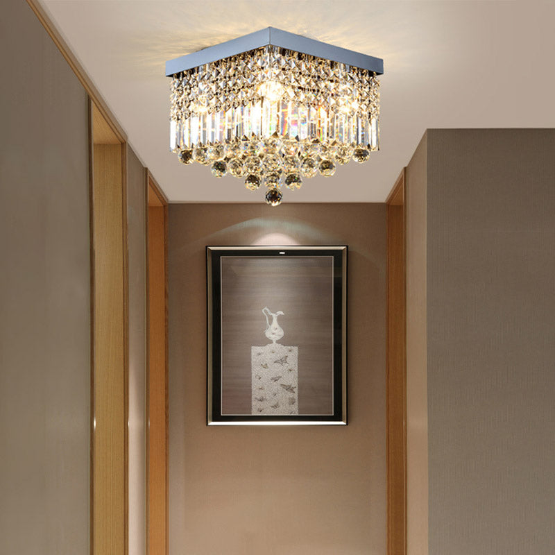 Rectangle Corridor Ceiling Mounted Light Faceted Crystal 2/4 Heads Contemporary Flush Light in Black/White Clearhalo 'Ceiling Lights' 'Close To Ceiling Lights' 'Close to ceiling' 'Flush mount' Lighting' 314359