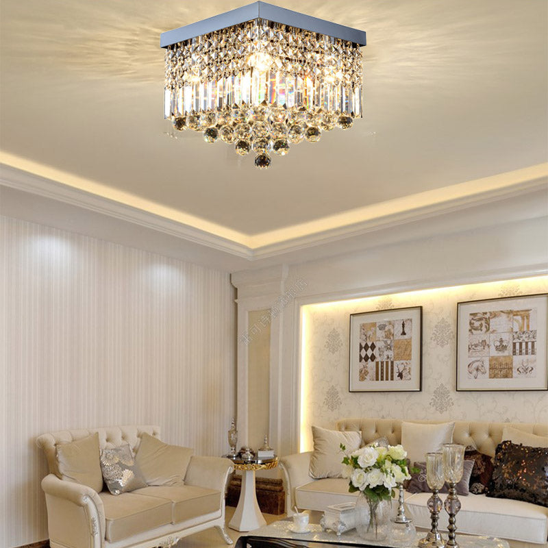 Rectangle Corridor Ceiling Mounted Light Faceted Crystal 2/4 Heads Contemporary Flush Light in Black/White Clearhalo 'Ceiling Lights' 'Close To Ceiling Lights' 'Close to ceiling' 'Flush mount' Lighting' 314360