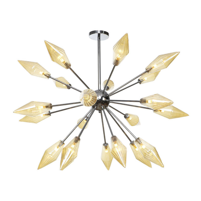 9/12/15-Light Living Room Hanging Chandelier Lamp Industrial Amber/Clear Pendant Light with Diamond Glass Shade 21 Amber Clearhalo 'Ceiling Lights' 'Chandeliers' 'Clear' 'Glass shade' 'Glass' 'Industrial Chandeliers' 'Industrial' 'Middle Century Chandeliers' 'Modern' 'Tiffany' 'Traditional Chandeliers' Lighting' 314381
