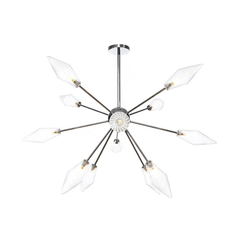 9/12/15-Light Living Room Hanging Chandelier Lamp Industrial Amber/Clear Pendant Light with Diamond Glass Shade 12 Clear Clearhalo 'Ceiling Lights' 'Chandeliers' 'Clear' 'Glass shade' 'Glass' 'Industrial Chandeliers' 'Industrial' 'Middle Century Chandeliers' 'Modern' 'Tiffany' 'Traditional Chandeliers' Lighting' 314383