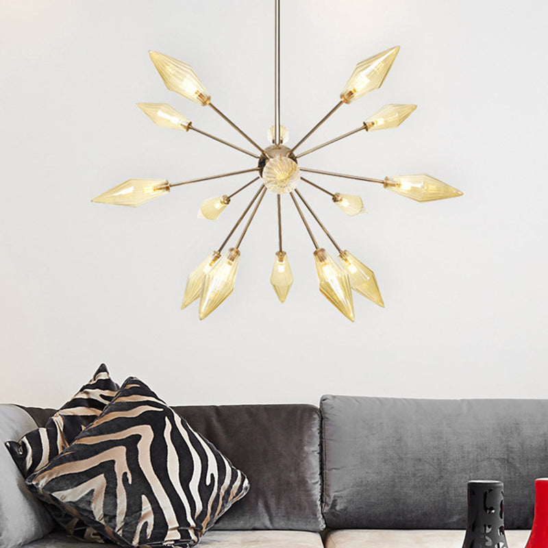Diamond Shape Indoor Hanging Chandelier Light Amber/Clear Glass 9/12/15-Head Industrial Stylish Ceiling Light Fixture Clearhalo 'Cast Iron' 'Ceiling Lights' 'Chandeliers' 'Clear' 'Industrial Chandeliers' 'Industrial' 'Metal' 'Middle Century Chandeliers' 'Modern' 'Rustic Chandeliers' 'Tiffany' 'Traditional Chandeliers' Lighting' 314399