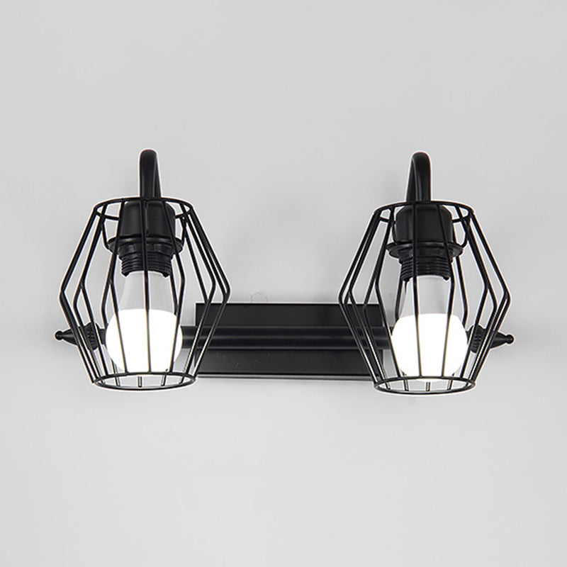 Metal Caged Wall Mounted Lamp Industrial 2/3 Lights Living Room Sconce Light in Black/White Clearhalo 'Art deco wall lights' 'Cast Iron' 'Glass' 'Industrial wall lights' 'Industrial' 'Middle century wall lights' 'Modern' 'Rustic wall lights' 'Tiffany' 'Traditional wall lights' 'Wall Lamps & Sconces' 'Wall Lights' Lighting' 315127