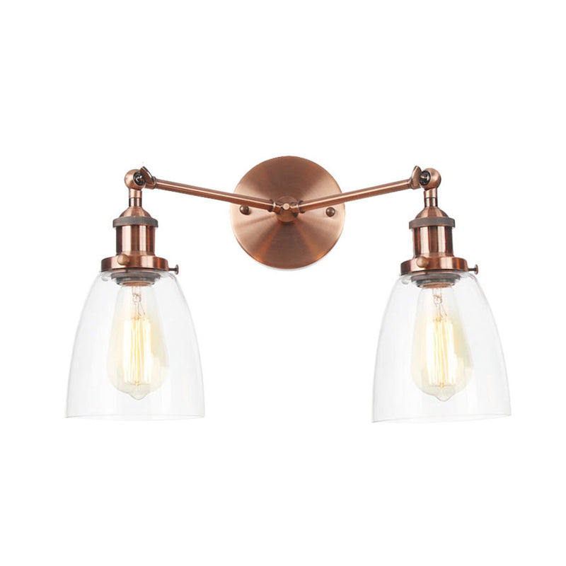 Tapered Clear Glass Wall Lamp Industrial 2 Lights Indoor Sconce Lighting Fixture in Black/Bronze/Brass Clearhalo 'Art deco wall lights' 'Cast Iron' 'Glass' 'Industrial wall lights' 'Industrial' 'Middle century wall lights' 'Modern' 'Rustic wall lights' 'Tiffany' 'Traditional wall lights' 'Wall Lamps & Sconces' 'Wall Lights' Lighting' 315172