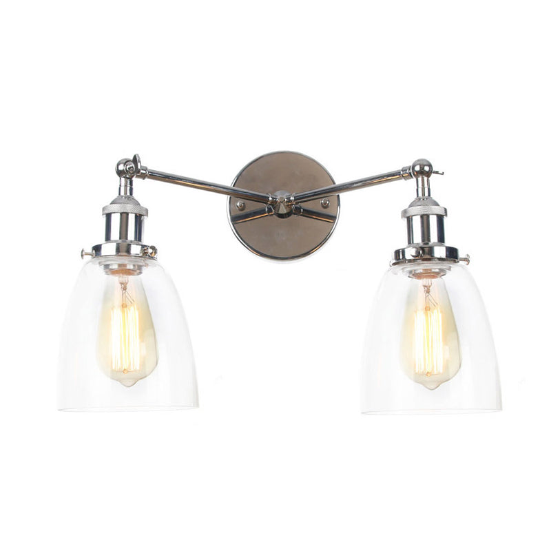 Tapered Clear Glass Wall Lamp Industrial 2 Lights Indoor Sconce Lighting Fixture in Black/Bronze/Brass Clearhalo 'Art deco wall lights' 'Cast Iron' 'Glass' 'Industrial wall lights' 'Industrial' 'Middle century wall lights' 'Modern' 'Rustic wall lights' 'Tiffany' 'Traditional wall lights' 'Wall Lamps & Sconces' 'Wall Lights' Lighting' 315173