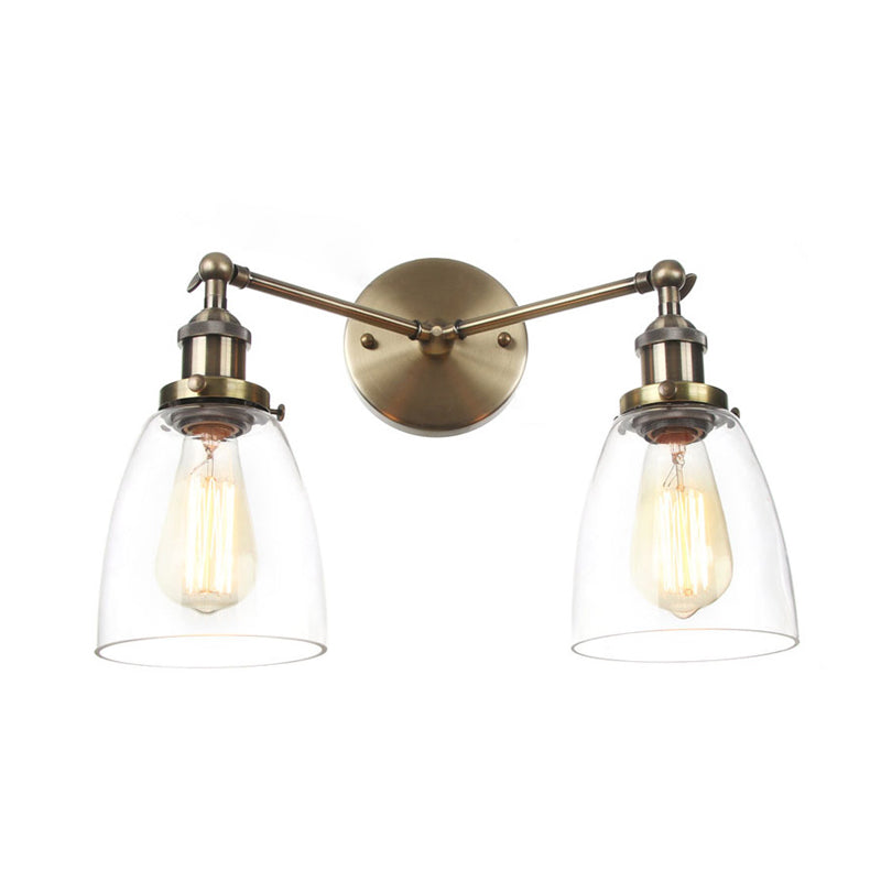 Tapered Clear Glass Wall Lamp Industrial 2 Lights Indoor Sconce Lighting Fixture in Black/Bronze/Brass Clearhalo 'Art deco wall lights' 'Cast Iron' 'Glass' 'Industrial wall lights' 'Industrial' 'Middle century wall lights' 'Modern' 'Rustic wall lights' 'Tiffany' 'Traditional wall lights' 'Wall Lamps & Sconces' 'Wall Lights' Lighting' 315174