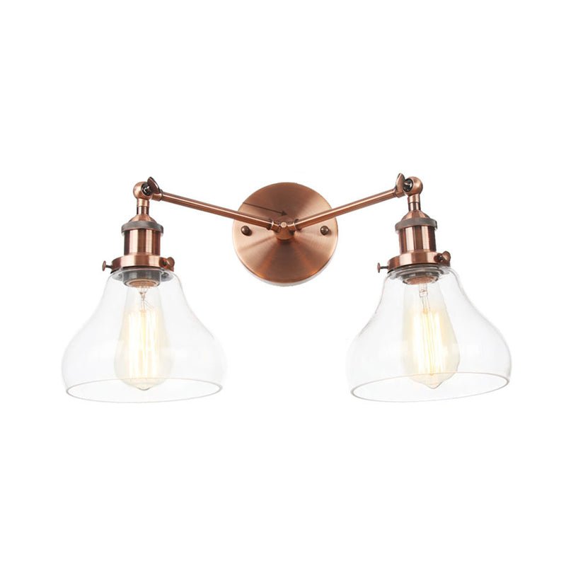 Clear Glass Black/Brass/Bronze Wall Lighting Pear Shaped 2 Lights Industrial Style Sconce Lamp Clearhalo 'Art deco wall lights' 'Cast Iron' 'Glass' 'Industrial wall lights' 'Industrial' 'Middle century wall lights' 'Modern' 'Rustic wall lights' 'Tiffany' 'Traditional wall lights' 'Wall Lamps & Sconces' 'Wall Lights' Lighting' 315192