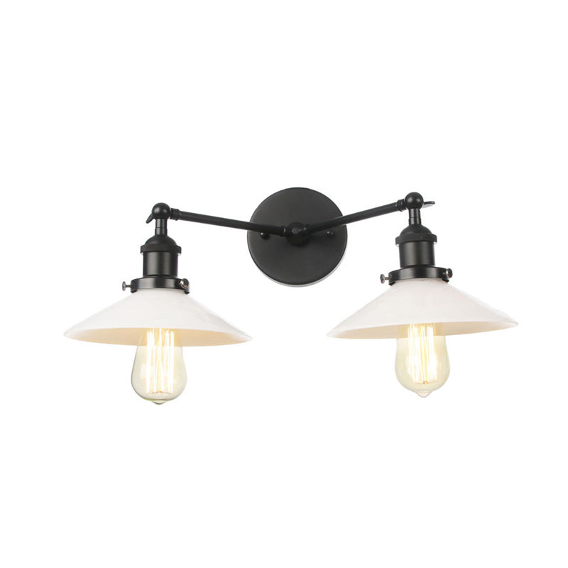 2 Lights Wall Hanging Light Vintage Cone Opal Glass Sconce Lighting Fixture in Bronze/Copper/Brass Clearhalo 'Art deco wall lights' 'Cast Iron' 'Glass' 'Industrial wall lights' 'Industrial' 'Middle century wall lights' 'Modern' 'Rustic wall lights' 'Tiffany' 'Traditional wall lights' 'Wall Lamps & Sconces' 'Wall Lights' Lighting' 315208